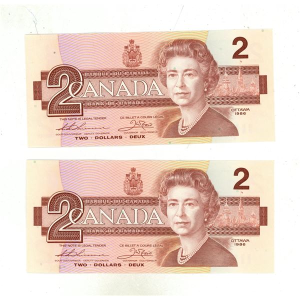 (2) 1986 Canada Two Dollar. (In Sequence and Uncirculated)