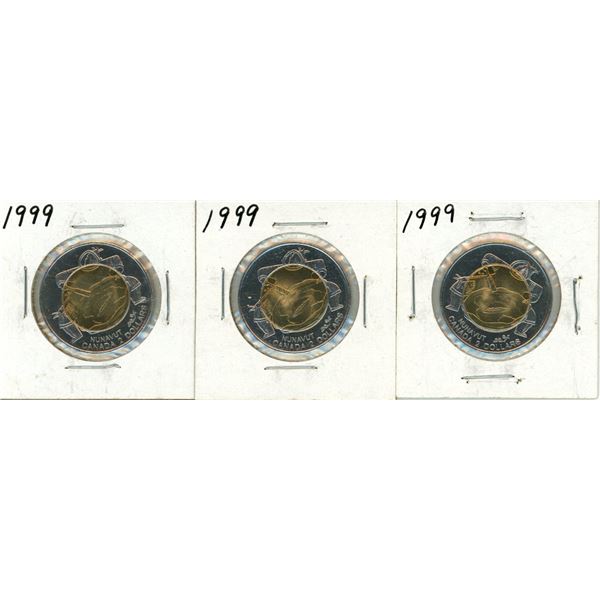 1999 Canadian "Toonie" (two-dollar coin) commemorating the creation of Nunavut, featuring a drum dan