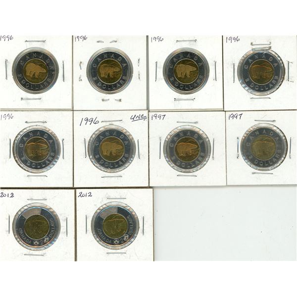 (6) 1996, (2) 1997, (2) 2012 Canadian Two Dollars.