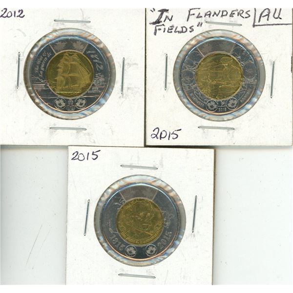 2012 Canadian $2 coin commemorating the War of 1812, 2015 Canadian $2 commemorative "Toonie" celebra