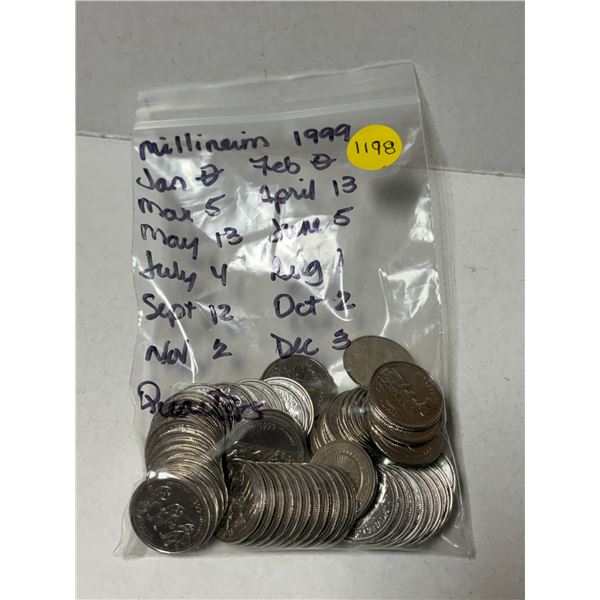 Bag of Canadian 1999 "Millineim" Quarters. (See Bag In Photo For More Detail)