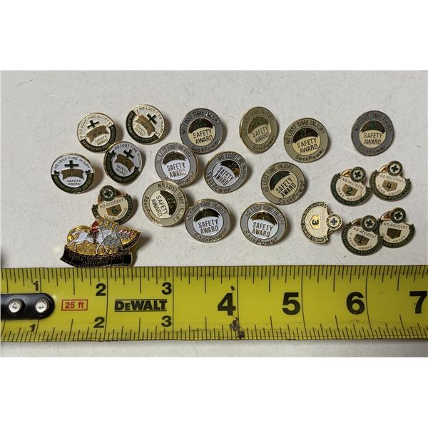 Vintage Saskatchewan Power Corporation safety award lapel pins.