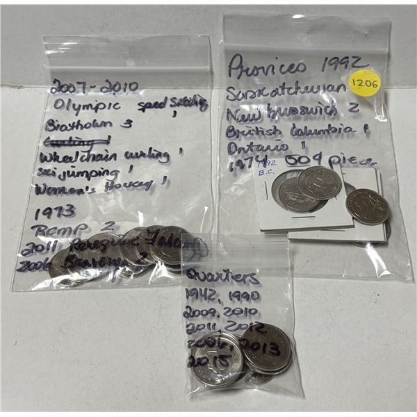 Bags of Canadian 25 Cents Coins. (See Bag In Photo For More Detail)