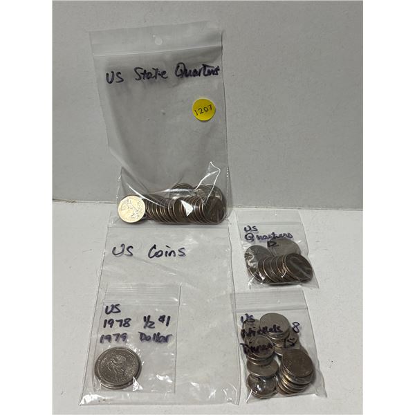 Bags of U.S.A. Currency - includes quarters, dime, one dollar, half dollar, etc. (See Bag In Photo F