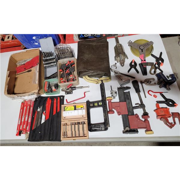 Lot of Assorted Tools w/ Clamps, Drill Bits, & More