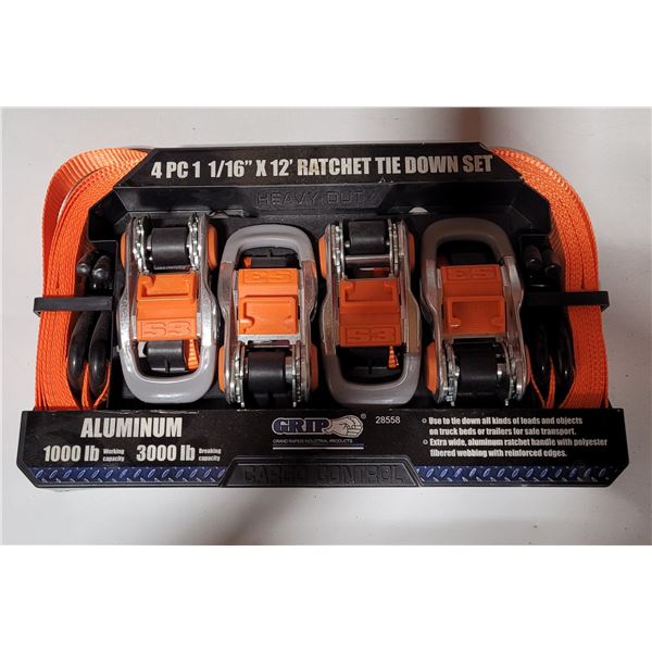 Heavy-Duty 4 Pc. Ratchet Tie Down Set