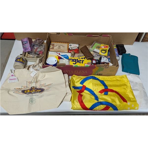 Novelty Variety Lot: HBC Totes, I don't work here pins