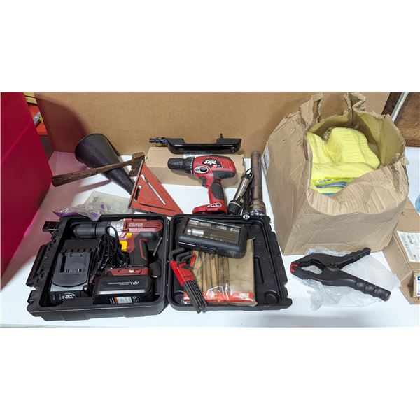 Tool Lot: Electric Drills Tool Boxes, Sponges