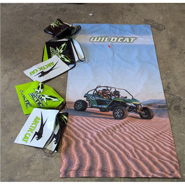 Large Wildcat Fabric Advertising Sign and Arctic Cat Race Flag Banner