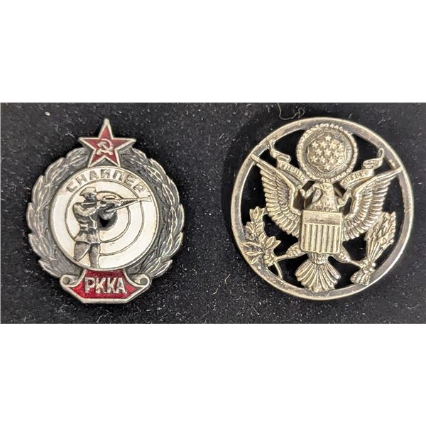 WWII Soviet Sniper badge and US Military Cap Pin