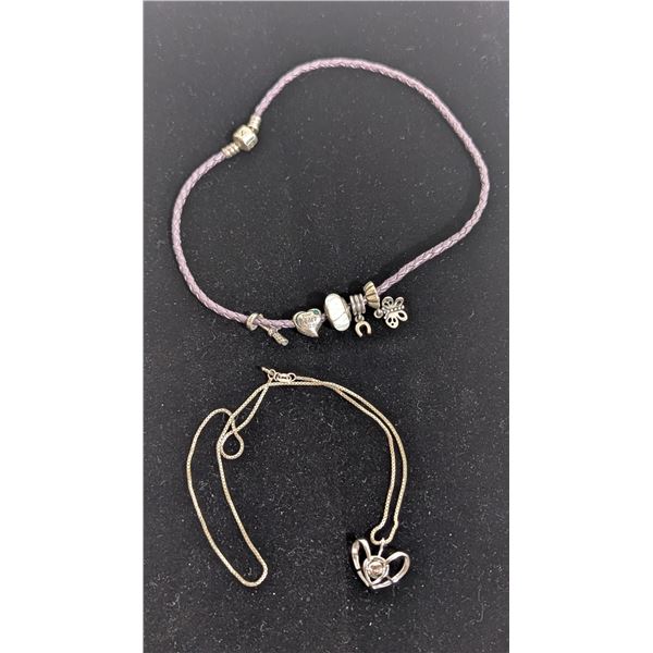 Pandora Charm Necklace and Silver Heart pendant necklace