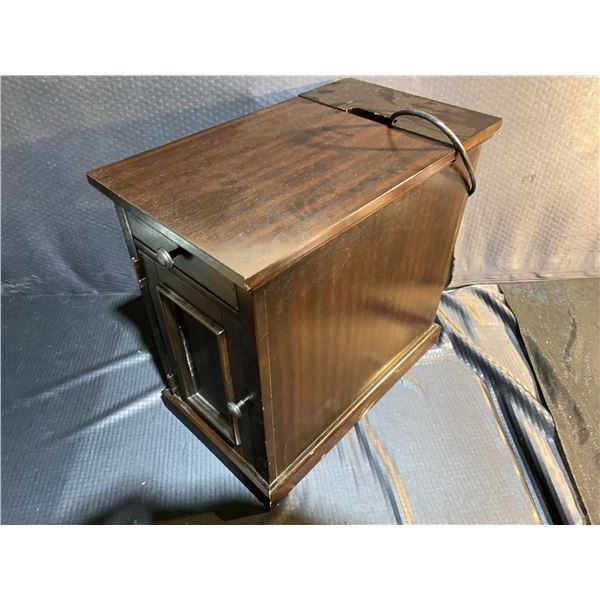 Multifunctional Wooden Side Table With Hidden Power Ports and Accessories