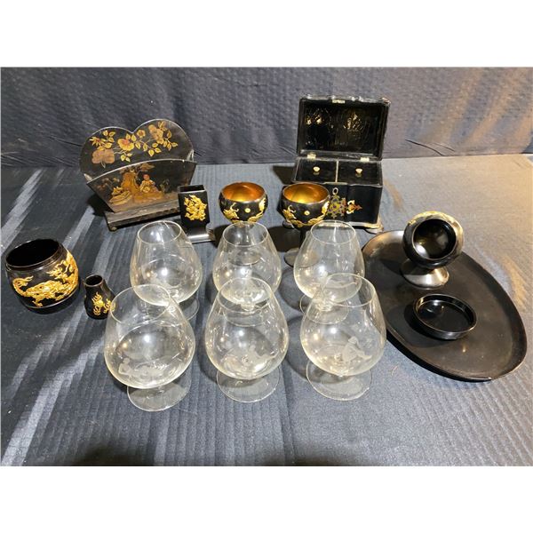 Asian-Inspired Lacquerware Set and 6