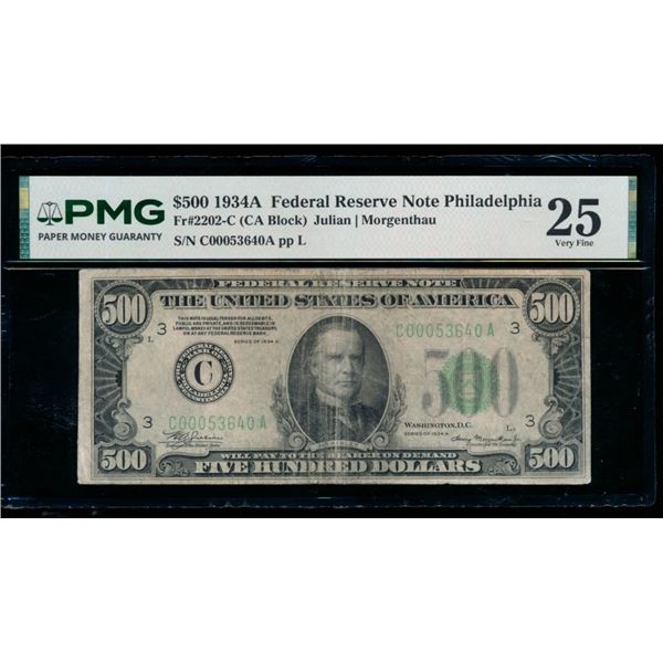 1934A $500 Philadelphia FRN PMG 25