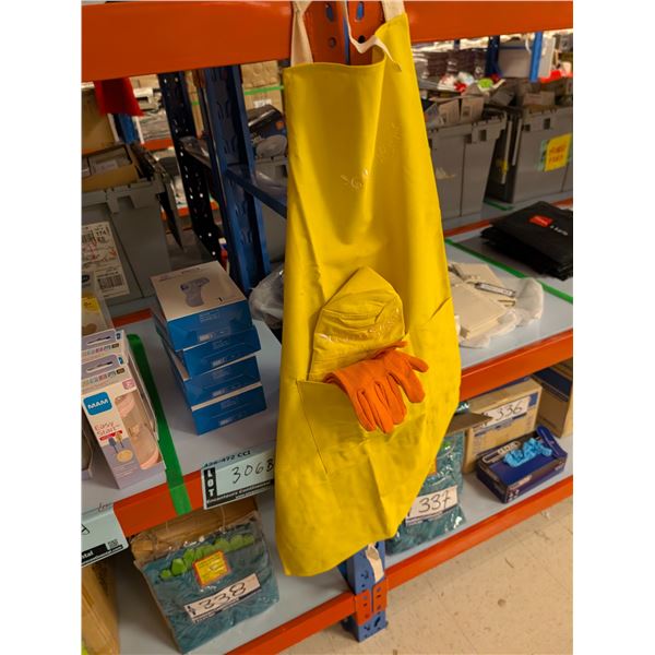 ENSEMBLE DE JARDINAGE ADULTE (TABLIER, CHAPEAU, GANTS) JAUNE ET ORANGE