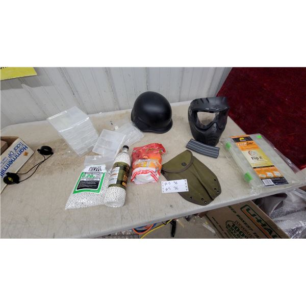 Airsoft Lot: Elite 0.20g Bbs, Tactical Helmet, Full-Face Mask, Replica Magazine, and More