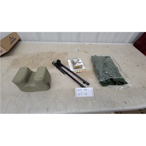 Shooting Rest Bag, Bipod, Camouflage Netting, and More