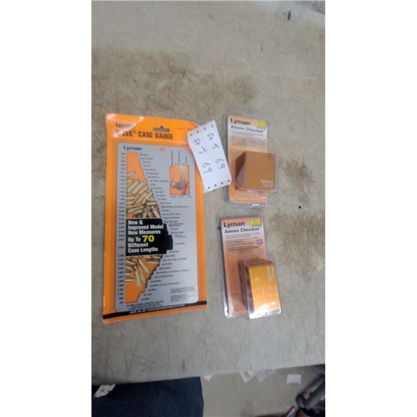 Lyman E-ZEE Case Length Gauge and Two Lyman Ammo Checkers, Small Rifle and Handgun