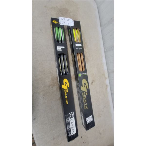 Two Boxes Gold Tip Smart Carbon Arrows, 500 Spine, 1 Dozen Each, Black and Wood Grain