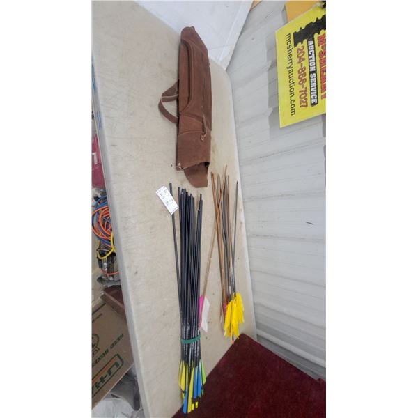 Leather Archery Quiver with Carbon and Traditional Arrows and More