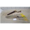Image 1 : Set of Wooden and Fiberglass Archery Arrows with Yellow Fletching and Leather Quiver