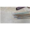 Image 2 : Set of Wooden and Fiberglass Archery Arrows with Yellow Fletching and Leather Quiver