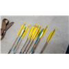 Image 4 : Set of Wooden and Fiberglass Archery Arrows with Yellow Fletching and Leather Quiver