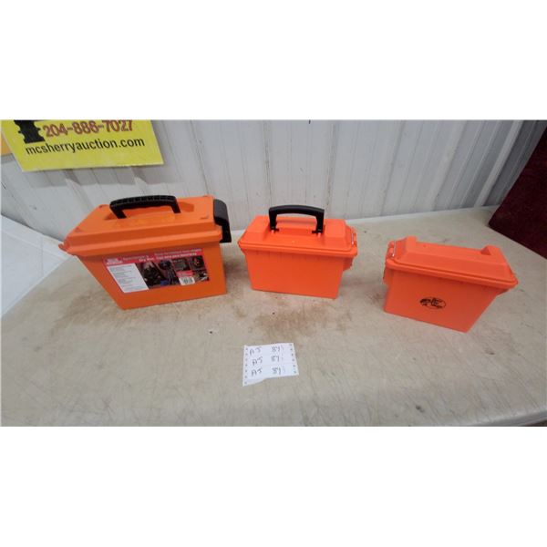 Three Orange Sportsman's Dry Boxes Including MTM Case-Gard and Bass Pro Shops