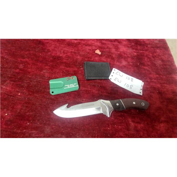 Winchester Fixed-Blade Hunting Knife with Stainless Steel Gut Hook Blade and Wood Handle 10" Long