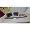 Image 1 : 2 Ammo Cans 7 x 12 x 6" Including 1976 Canadian MK1 9mm, Gun Sock, and Camouflage Balaclava