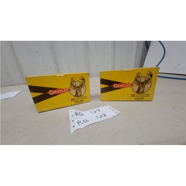 Two Vintage Gevelot .303 British 150 Grain SPE Cartridge Boxes, 20 Cartridges Each 40 Ammo Rounds.