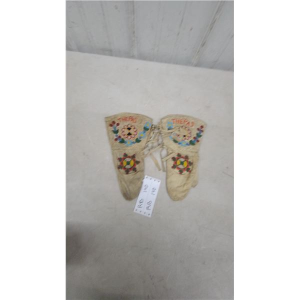 Handcrafted Leather "The Pas" Mittens with Floral Beadwork, First Nations Craftsmanship