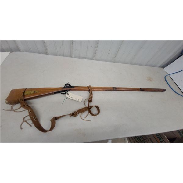 Replica Flintlock Long Rifle with Brass Inlay, Leather Wrap, and Carrying Strap 52" Long Decortive