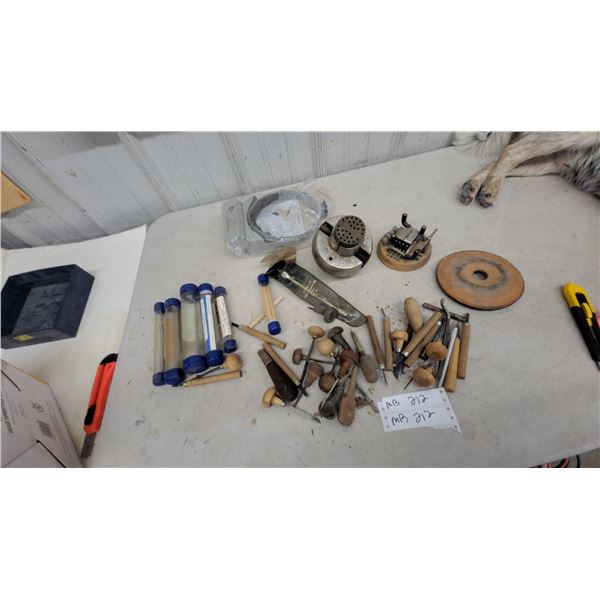 Lot of Gunsmith Tooling and Gun Cleaning Productand Engraving Tools with Cleaning Rod, .26 Caliber
