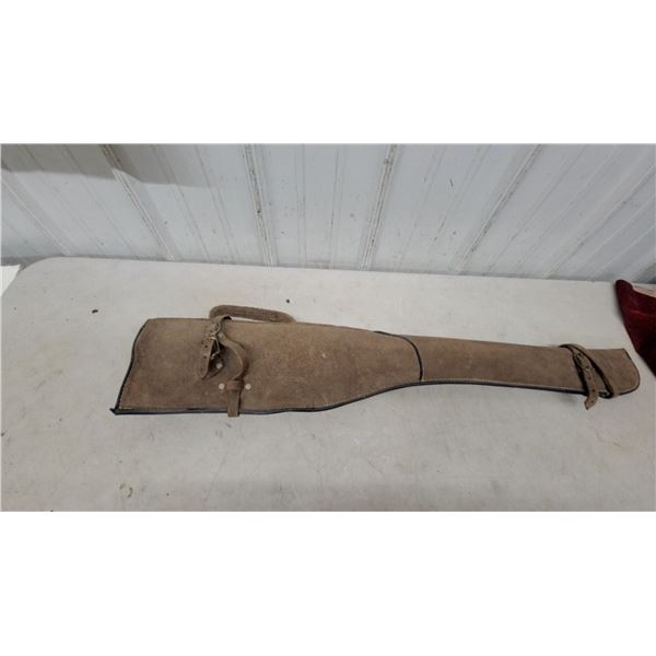 Brown Suede Leather Rifle/Shotgun Case with Carrying Handle and Buckle Straps