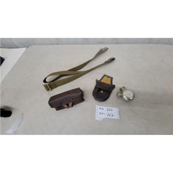 Vintage Military Gear: Leather Magazine Pouch, Cleaning Kit, Oil Bottle, and Webbing Gun Sling