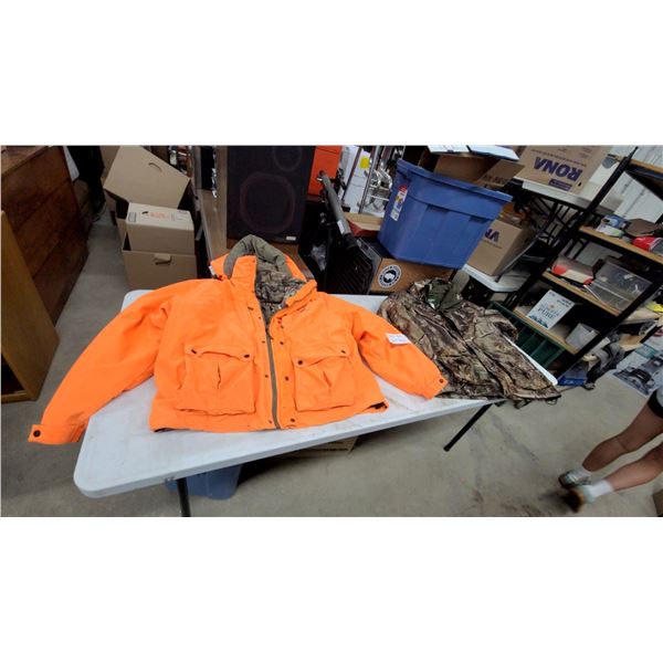 Mossy Oak Blaze Orange Hunting Jacket (XXL) & Remington Camo Winter Jacket (XL)