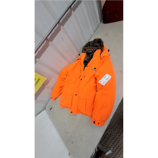 Mossy Oak Orange Hunting Jacket with Camo Liner and Hood, XXL