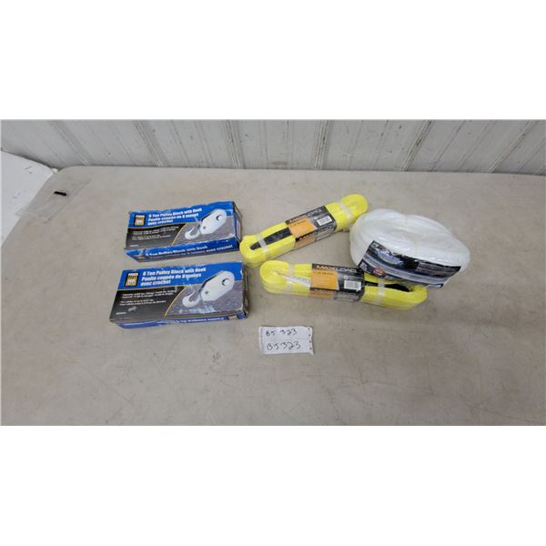 2 Power Fist 8 Ton Pulley Blocks with Hooks and Maxload Tow Straps