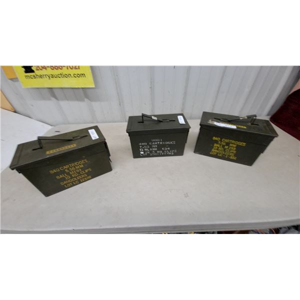 Three Military Ammo Metal Boxes - NO AMMO INCLUDED