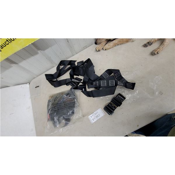 2 New Black Safety Harnesses and Straps, Package of Straps, and Buckle Straps