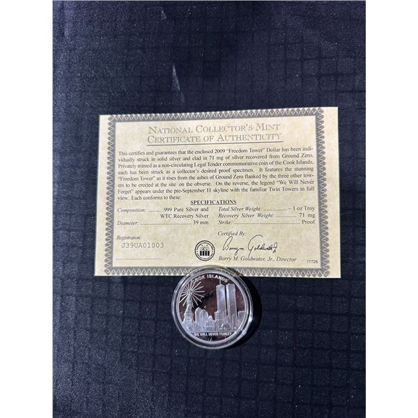 2006 Cook Islands Freedom Tower Silver Dollar with COA