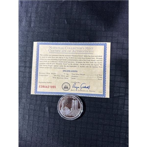 2006 Cook Islands $1 Freedom Tower Silver Coin .999 Proof