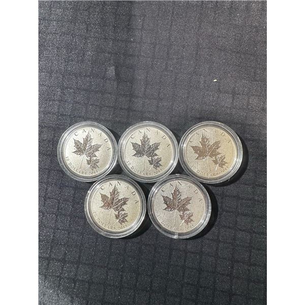 5 2013 Canada $10 Maple Leaf 99.99% Silver Coins