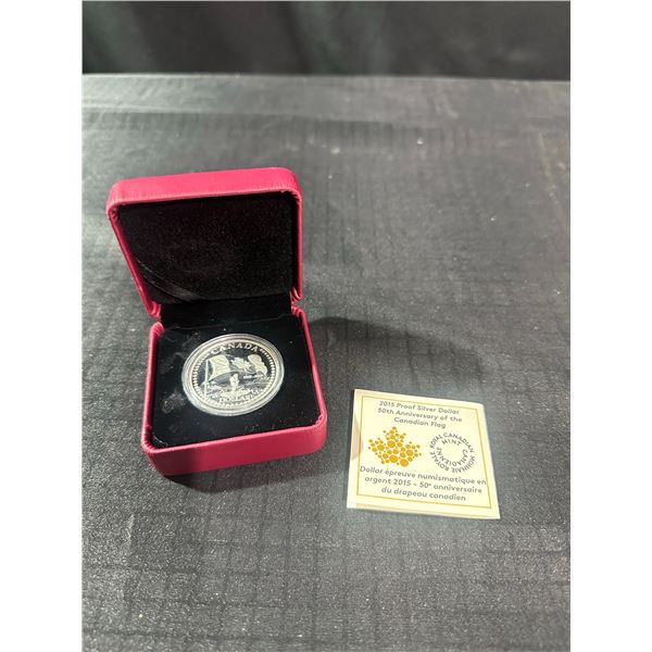2015 Proof Silver Dollar 50th Anniversary Canadian Flag