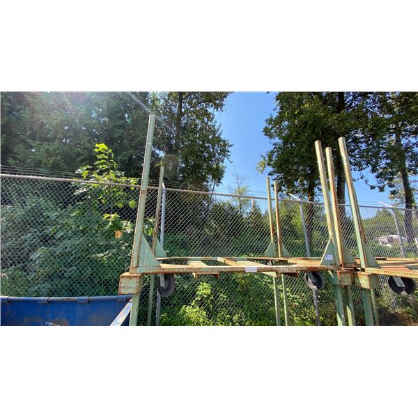 GREEN METAL MOBILE STACKABLE LUMBER RACK APPROX 88"L X 52"D X 70"H