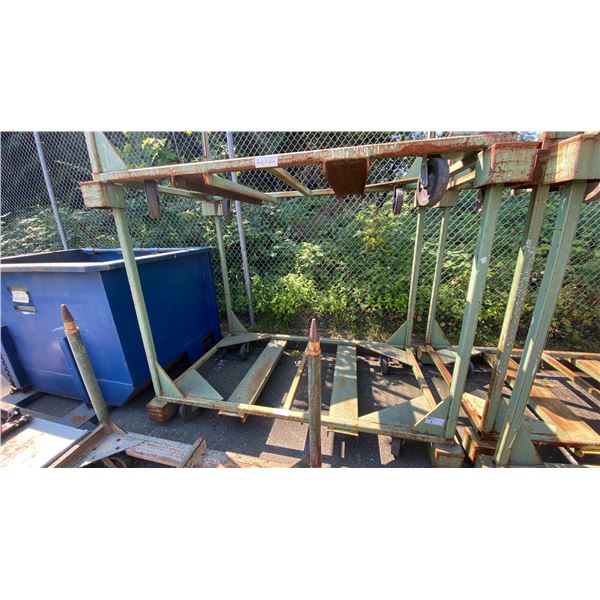 GREEN METAL MOBILE STACKABLE LUMBER RACK APPROX 88"L X 52"D X 70"H