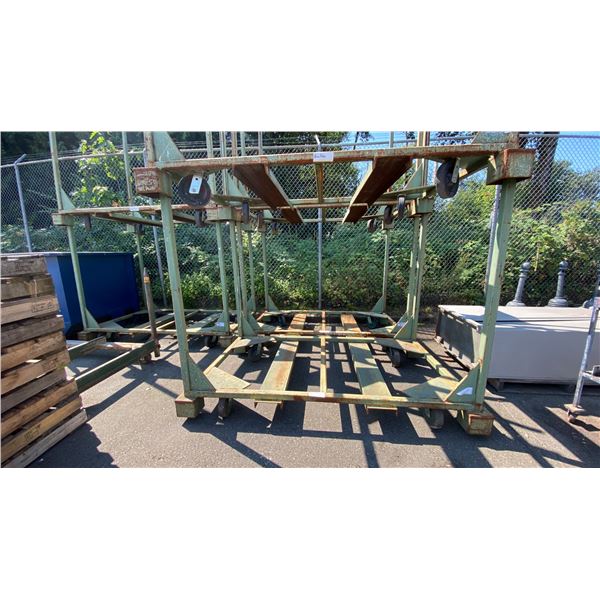 GREEN METAL MOBILE STACKABLE LUMBER RACK APPROX 88"L X 52"D X 70"H