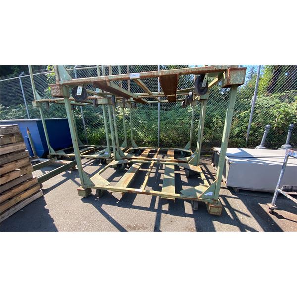 GREEN METAL MOBILE STACKABLE LUMBER RACK APPROX 88"L X 52"D X 70"H