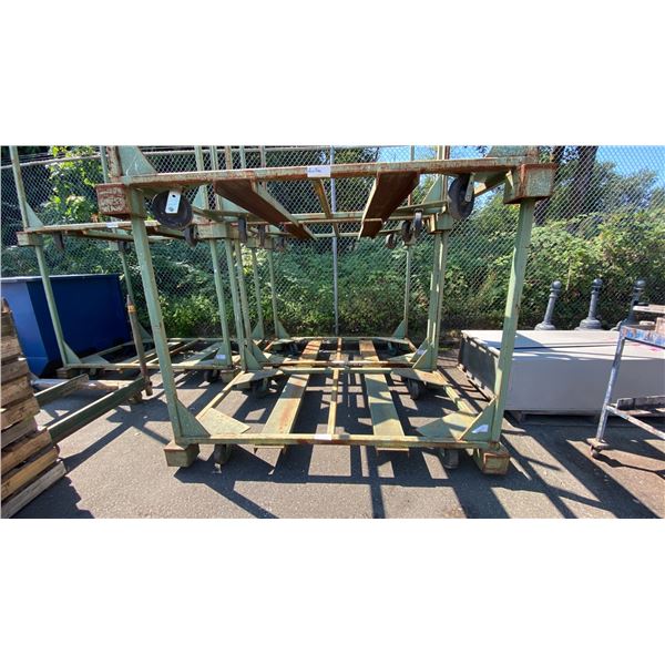 GREEN METAL MOBILE STACKABLE LUMBER RACK APPROX 88"L X 52"D X 70"H